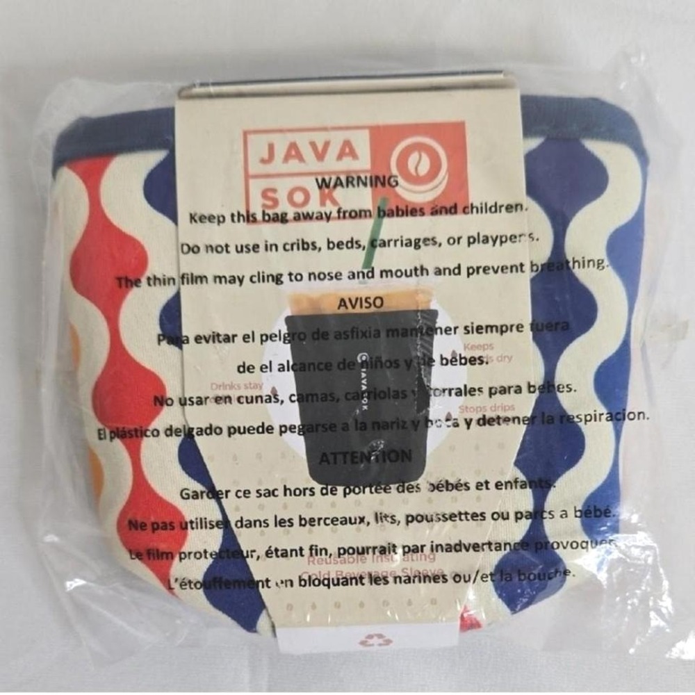 Sok It Javasok Cold Beverage Sleeve Size Small (16-20 oz) Retro Wave Pattern New